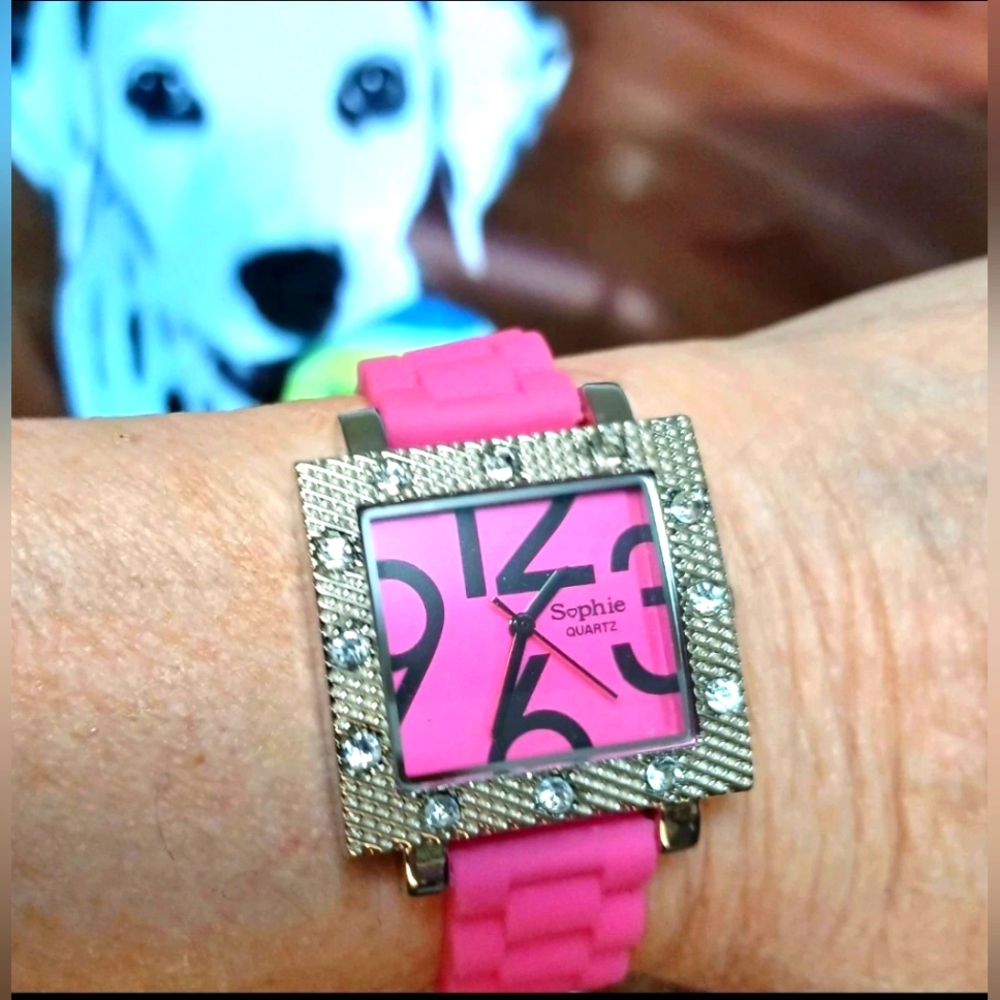 Sophie Pink and Silver Watch With Gems